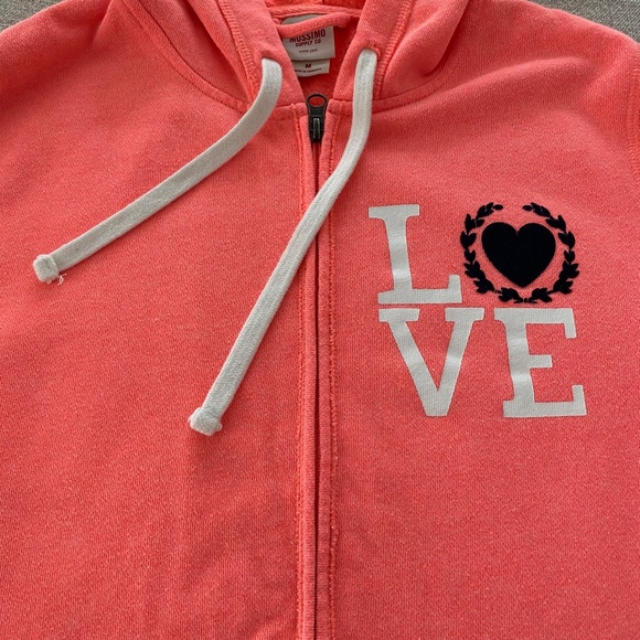 Mossimo Neon Coral 'Love' Zip Hoodie Sweatshirt - Size M - Picture 3 of 9